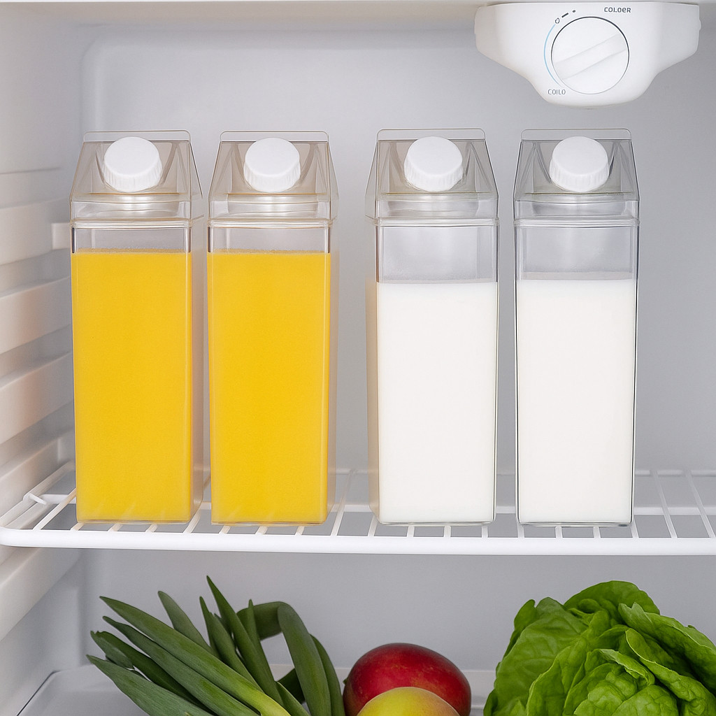 Imagem Garrafas 1000ml/500ml De Acrílico Transparente Caixa De Leite Geladeira Leite Suco Bebidas Água Chá