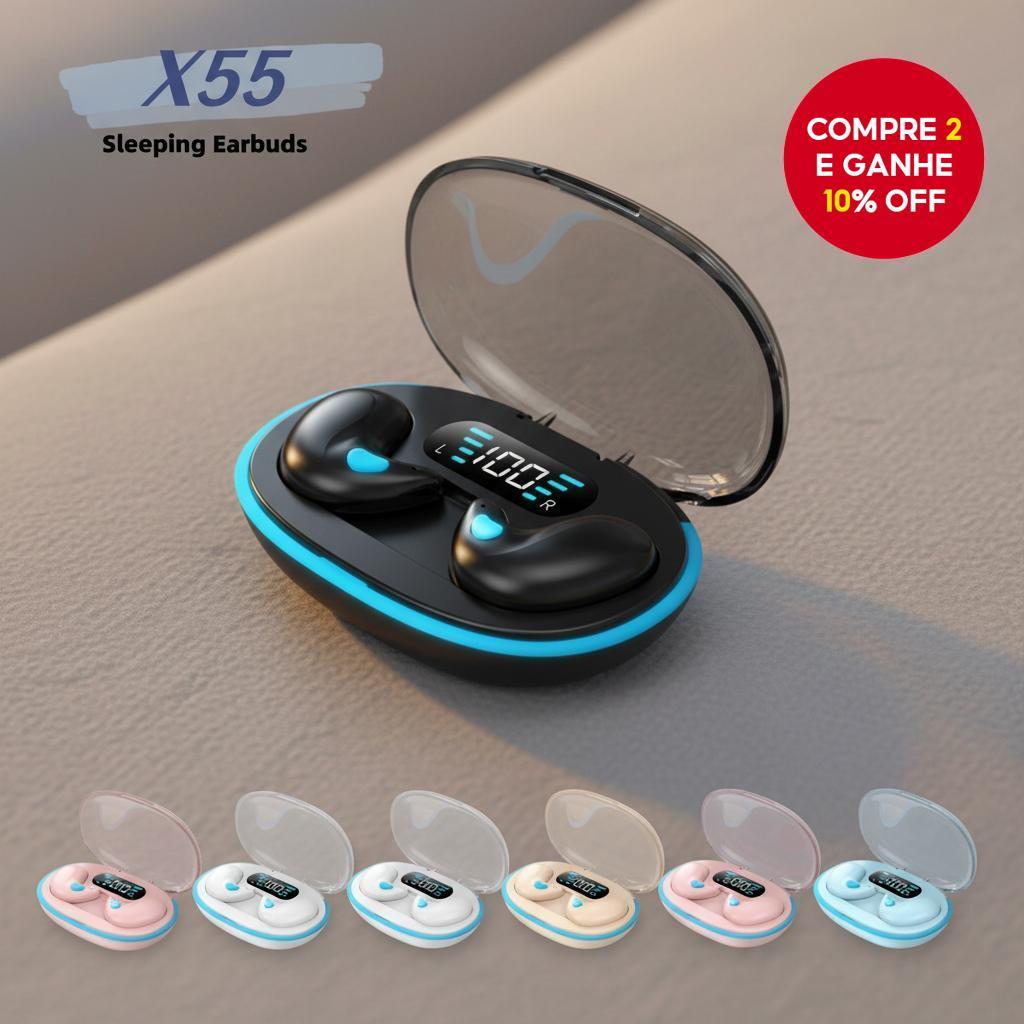 TWS X55 Fones de Ouvido Sleep Earbuds Sem Fio Bluetooth Display LED Headset HiFi Estéreo Impermeável Cancelamento de