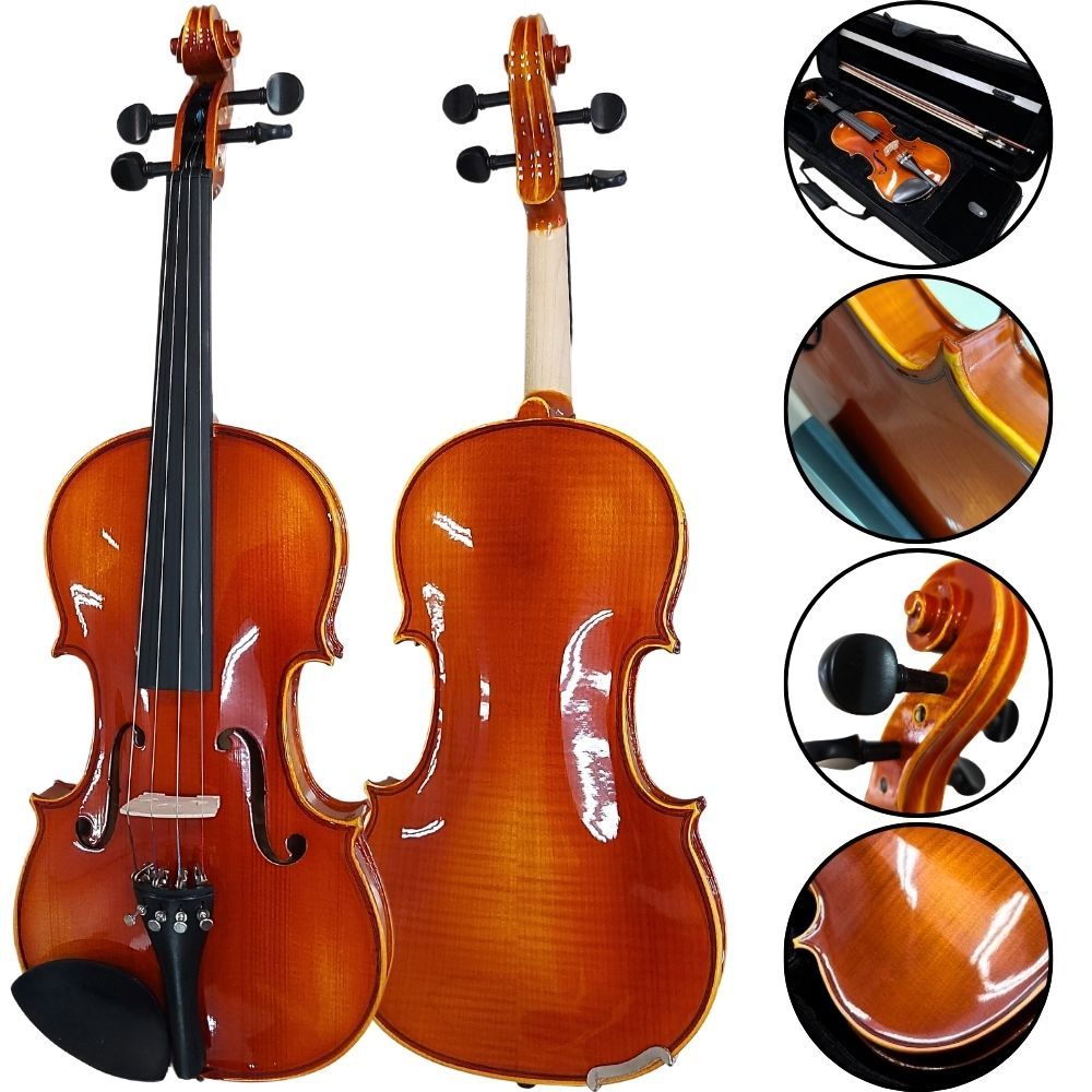 Violino Marinos 4/4 MVK-644 Guarneri Artesanal Regulado Luthier verniz óleo abeto maple maciço estojo luxo + arco + breu