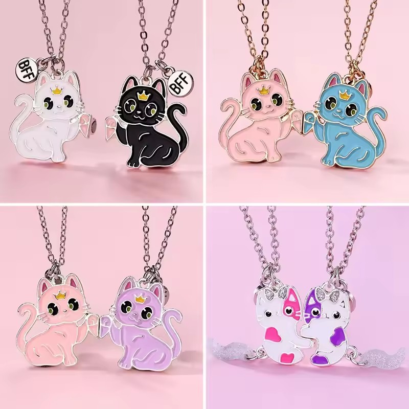 2 Pçs Gatos Colar Magnético Para Mulheres Meninas Moda Animal Costura Pingente BFF Melhores Amigos Jóias Namoradas 2026