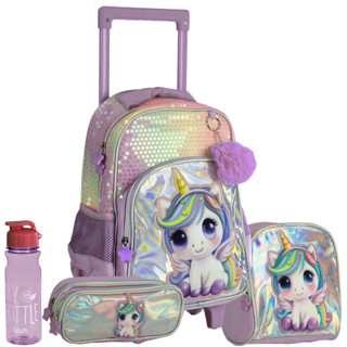 Kit mochila carrinho unicornio holografica lancheira estojo em Oferta na Shopee