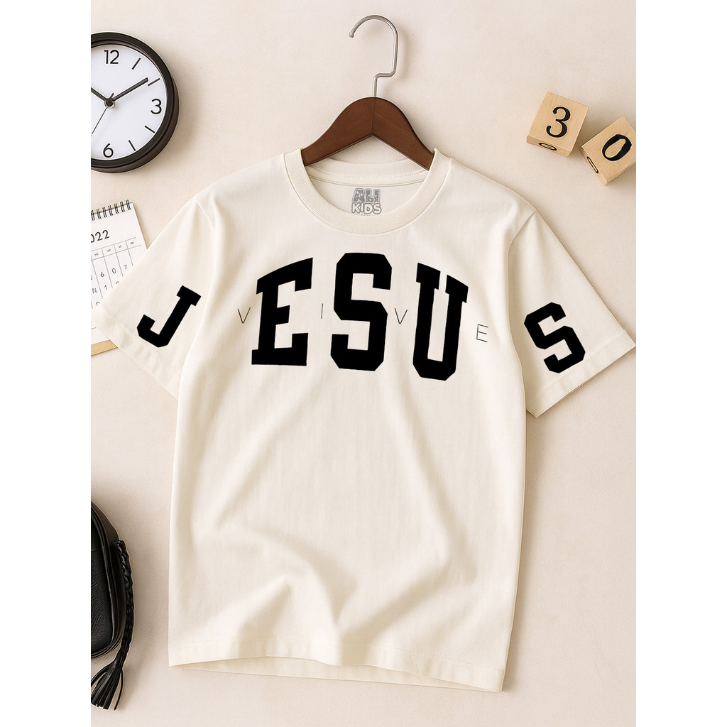 Camiseta Infantil em Algodão 100% Gospel Jesus Vive em Oferta na Shopee