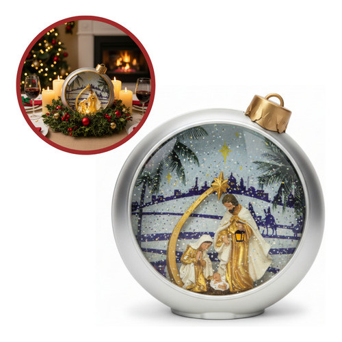 Enfeite Bola Natal Presépio Luminária Decoração Globo Neve