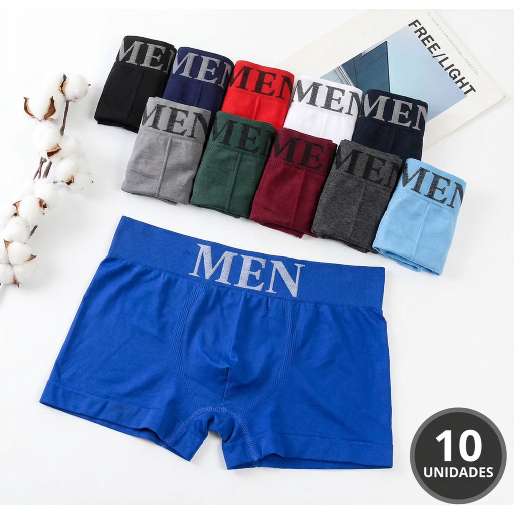 Kit 10 Cuecas Boxer Masculina Tecido Microfibra E Elastano Premium Adulto KIT Com 4, 8, 10 e 12