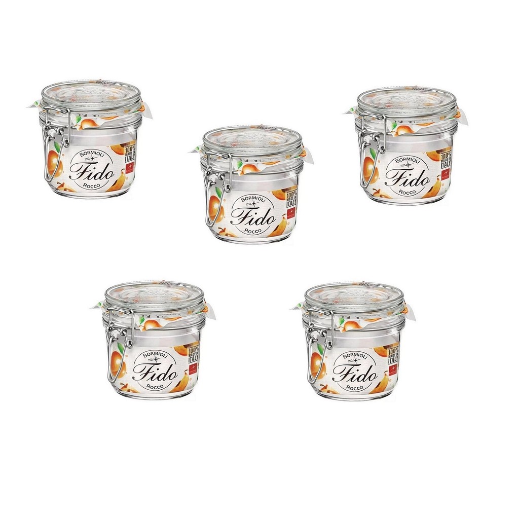 Kit 5 Potes de Vidro Hermético Original FIDO Terrina 350 ml Ø 98,4 mm Multiuso