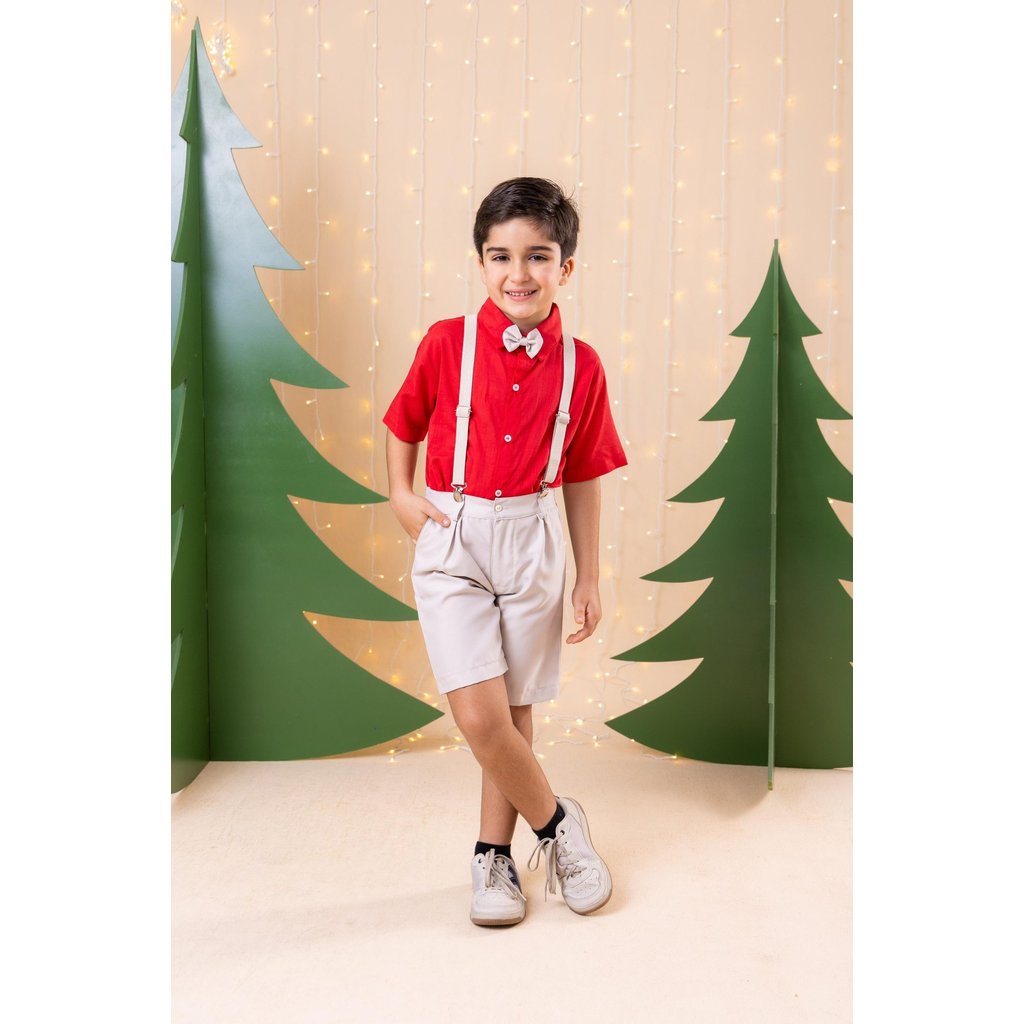 Conjunto Miss Cherry Henry Vermelho Suspensorio Bege