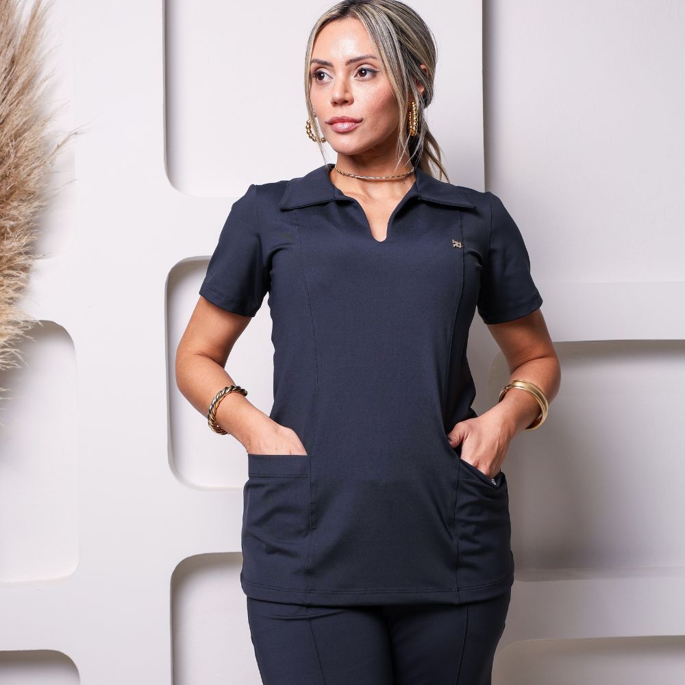 Conjunto Scrub Pijama Cirúrgico Ricco Preto Elastano