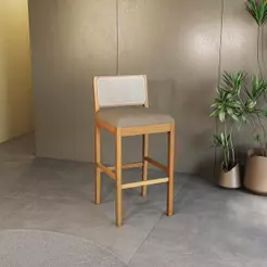Banqueta em Madeira Maciça Sara Kappesberg Linho Fendi Tela Bege