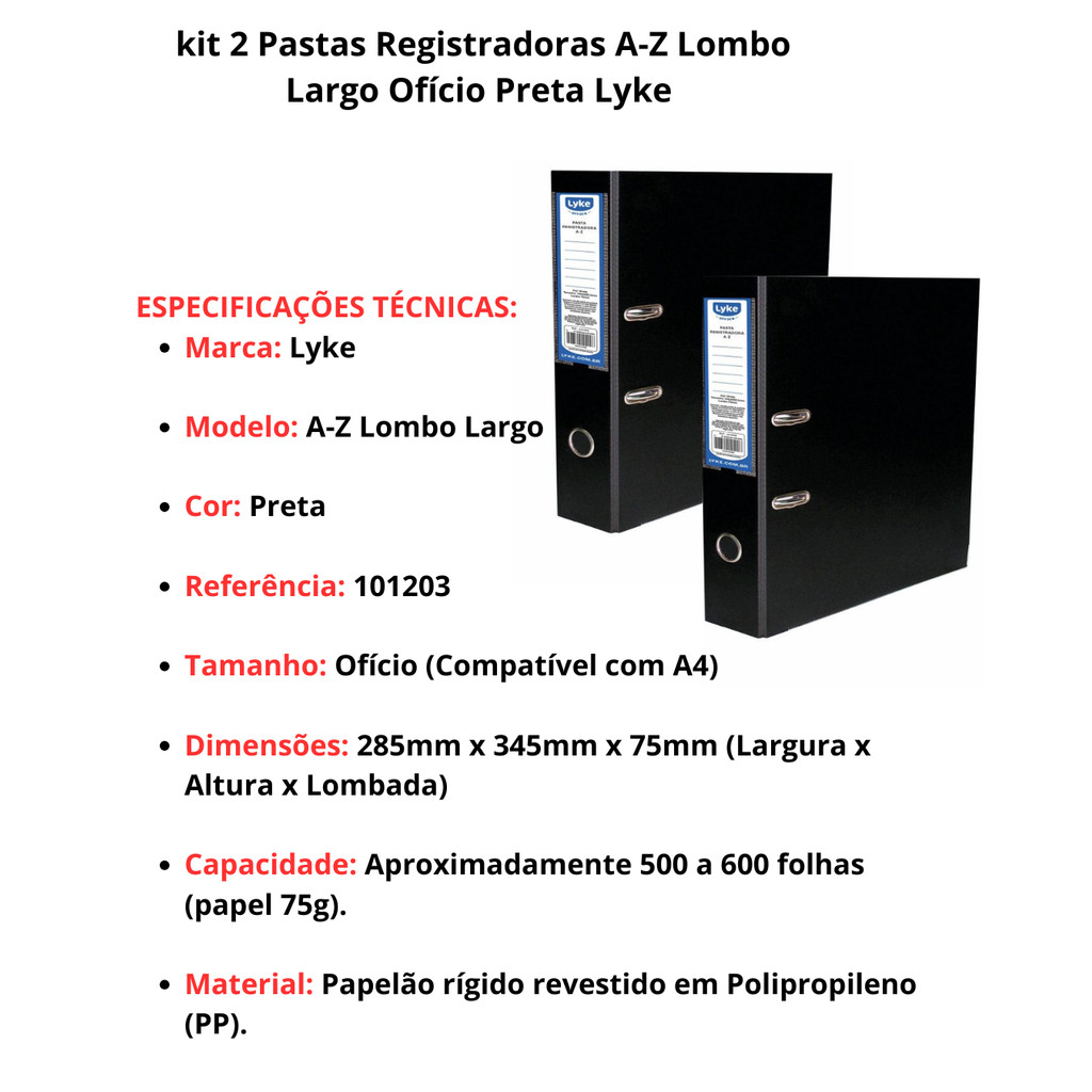 Kit com 2 Pastas Registradoras A-Z - Lombada Larga - Preta em Oferta na Shopee