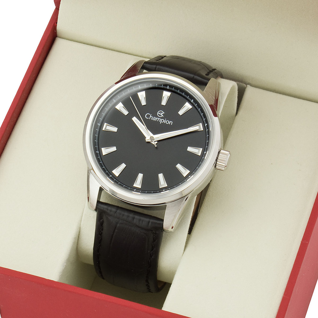 Relogio Masculino Couro Preto Champion Minimalista CH30322T