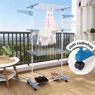 Varal De Chão 3 Andares Roupa Calcinha Grande Dobrável Portátil Com Rodas em Oferta na Shopee