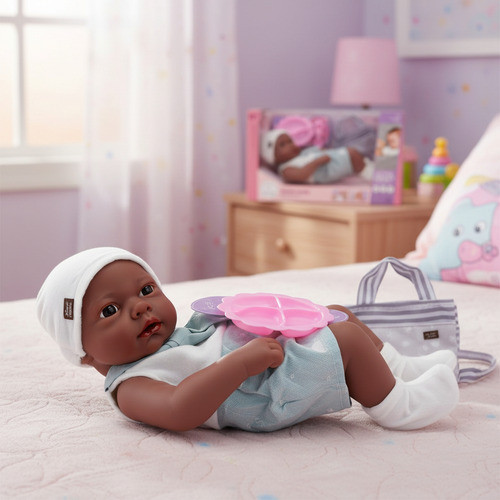 Bebê Reborn Boneca Vinil 31cm Corpo Articulado Kit Lanchinho Prato Talheres Bolsinha Infantil