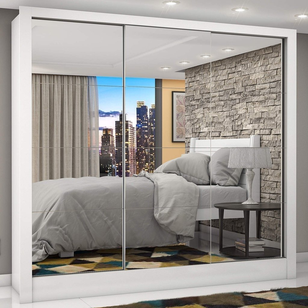 Guarda-Roupa Casal 3 Portas com Espelho Porto Premium Espresso Móveis Branco Branco