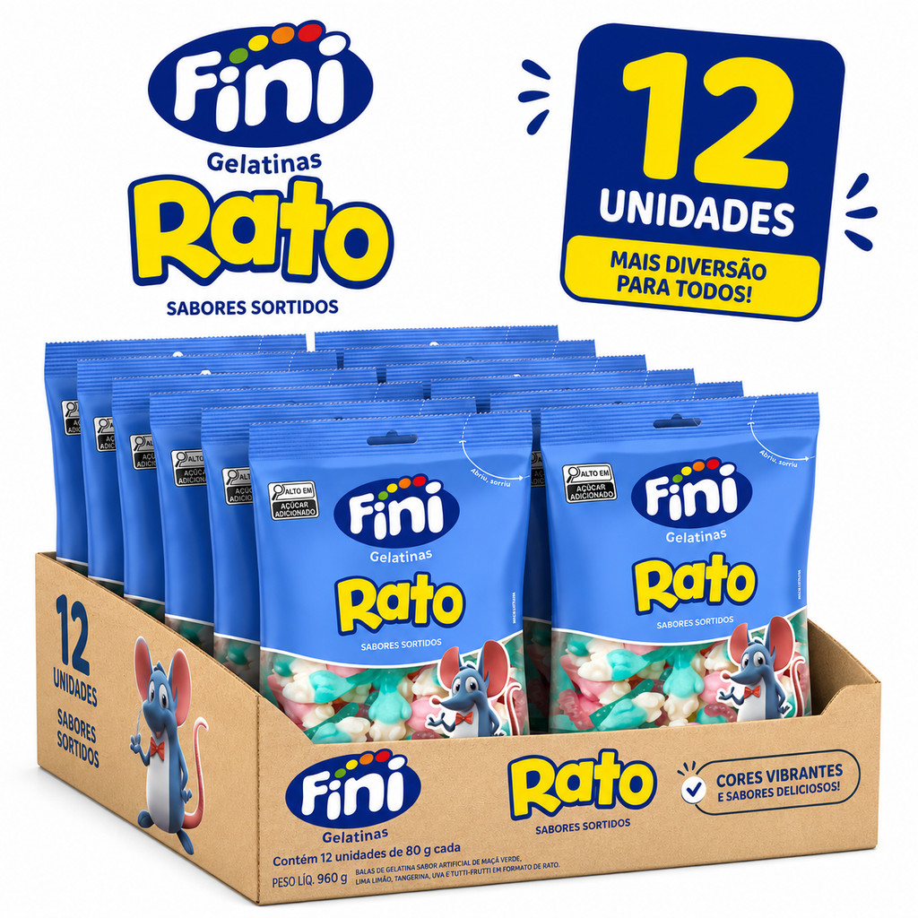 Caixa 12 Unidades Fini Chiclete Rato 80g Sabores Sortidos