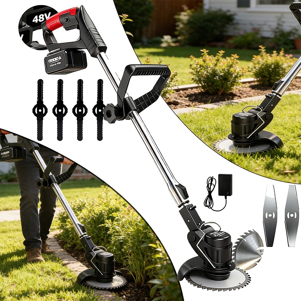 Cortador de Grama Doméstico Sem Fio + 2 Baterias 48V Recarregável, Elétrico Bivolt 110/220V, Substituível