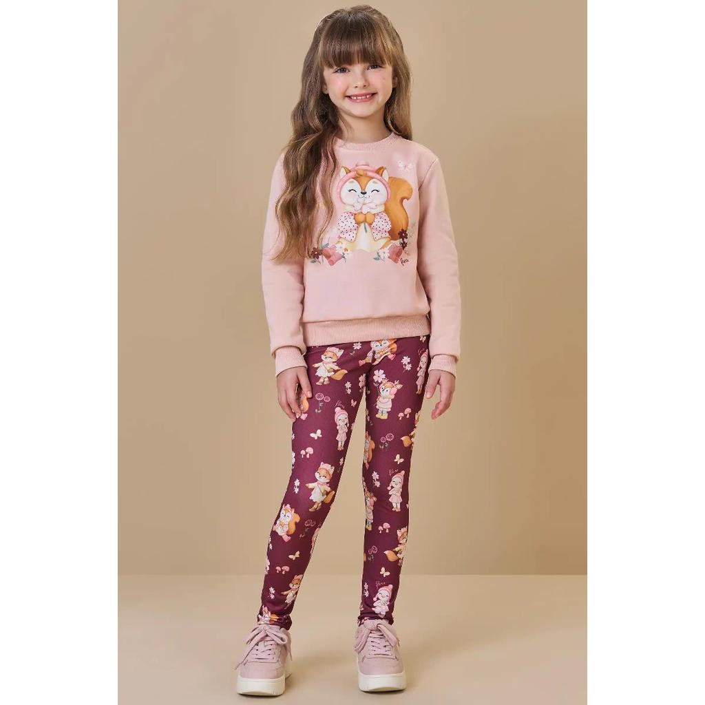 Conjunto Blusão Moletom e Calça Legging Infanti Menina