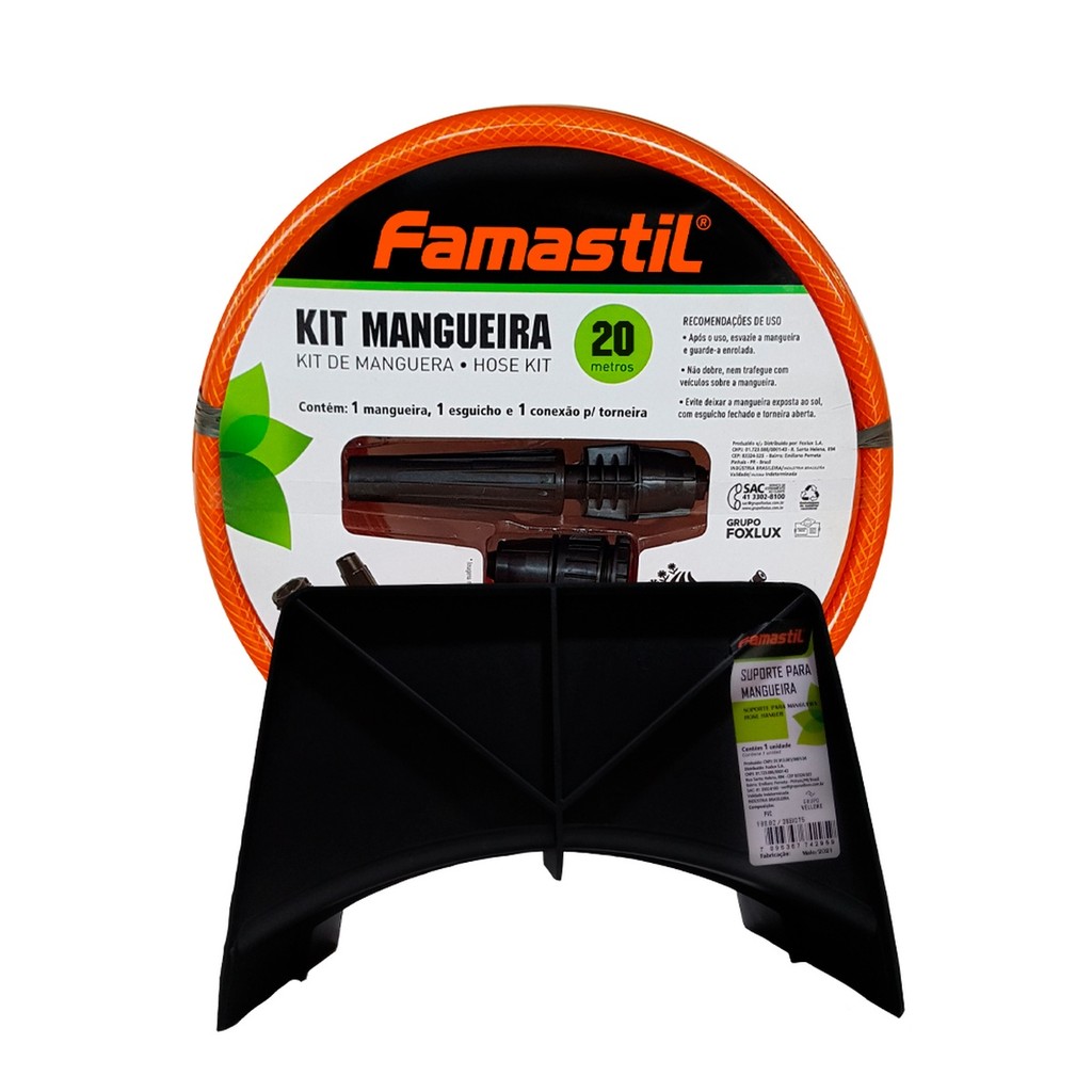 Kit Mangueira Trançada Famastil 20M Com Suporte Esguicho e Conexão