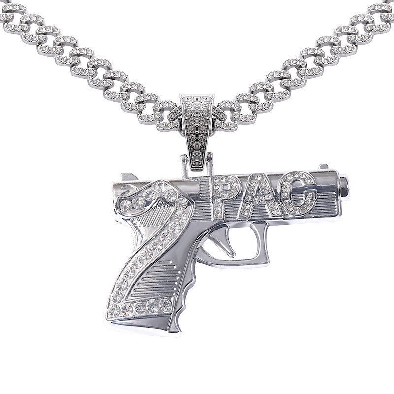 Colar Com Pingente Em Forma De Arma, Feito De Liga MetáLica Com IncrustaçõEs De Diamantes, Estilo Hip-Hop, AcessóRio Mod