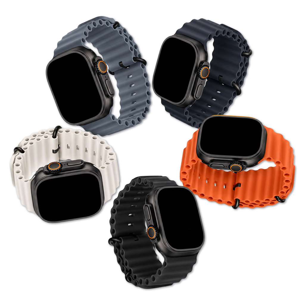 Pulseira Oceano Silicone LTIMPORTS com Fivela e Passadores em Metal Preto para Apple Watch Ultra 49mm, Ultra 2 e Ultra 3