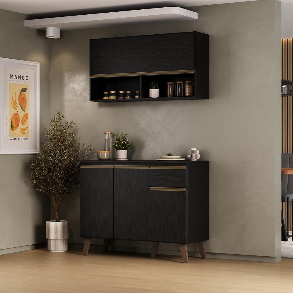 Armário de Cozinha Compacta Atlanta Jolie Carraro Preto Touch