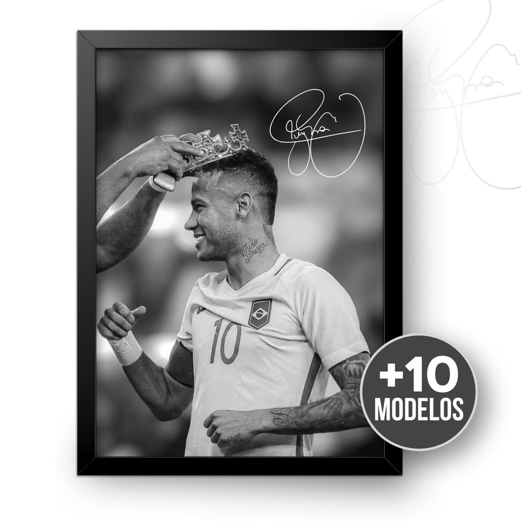 Quadro Neymar Jr Futebol Brasil Decorativo Copa do Mundo League Brasil A4 de Madeira