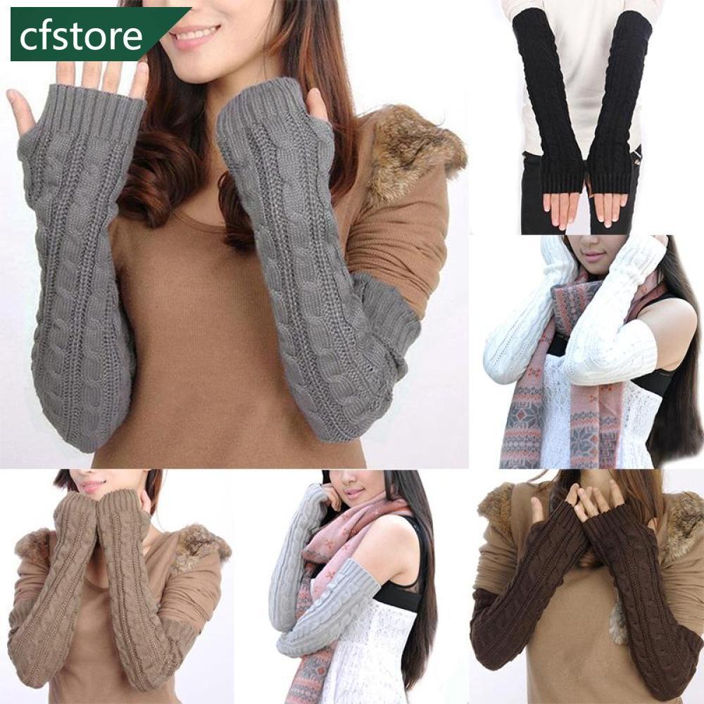 CFSTORE Feminino Malha Crochê Trançado Aquecedores De Braço Mão Meia Luva Cinza Preto Inverno Mais Quente D3S8