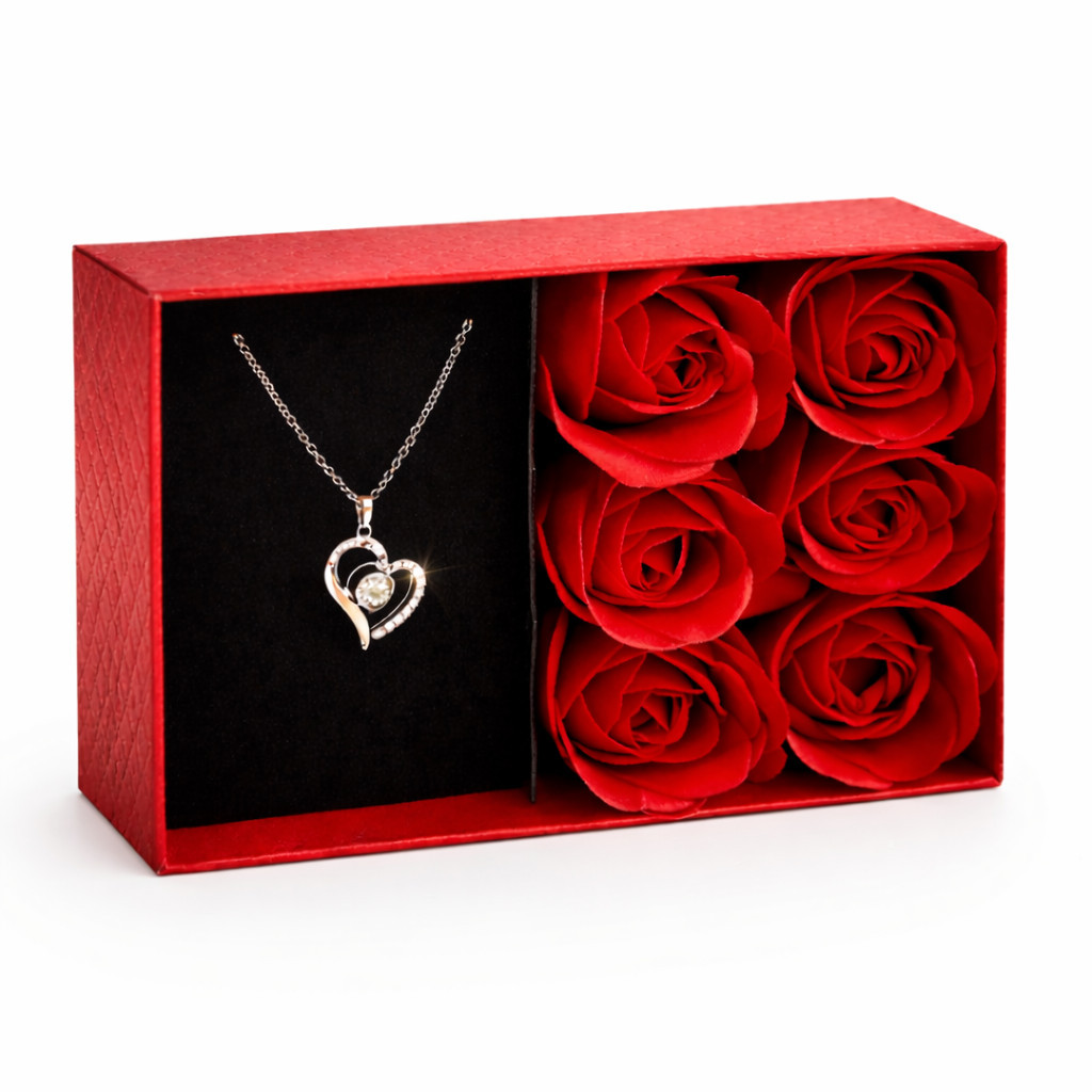 Caixa Presente Romântica Porta Joias com Rosas Vermelha / Rosa  Dia dos Namorados - Envio Imediato