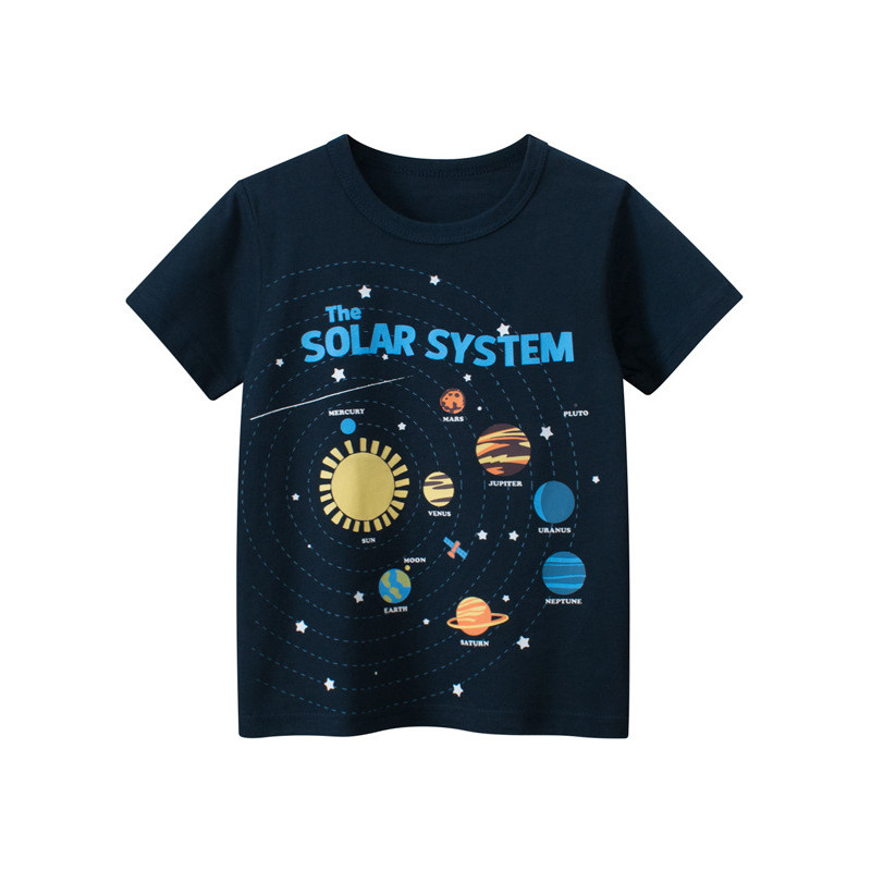 27 crianças marca puro algodão 2026 estilo verão versão coreana roupas infantis camiseta de manga curta meninos espaço u