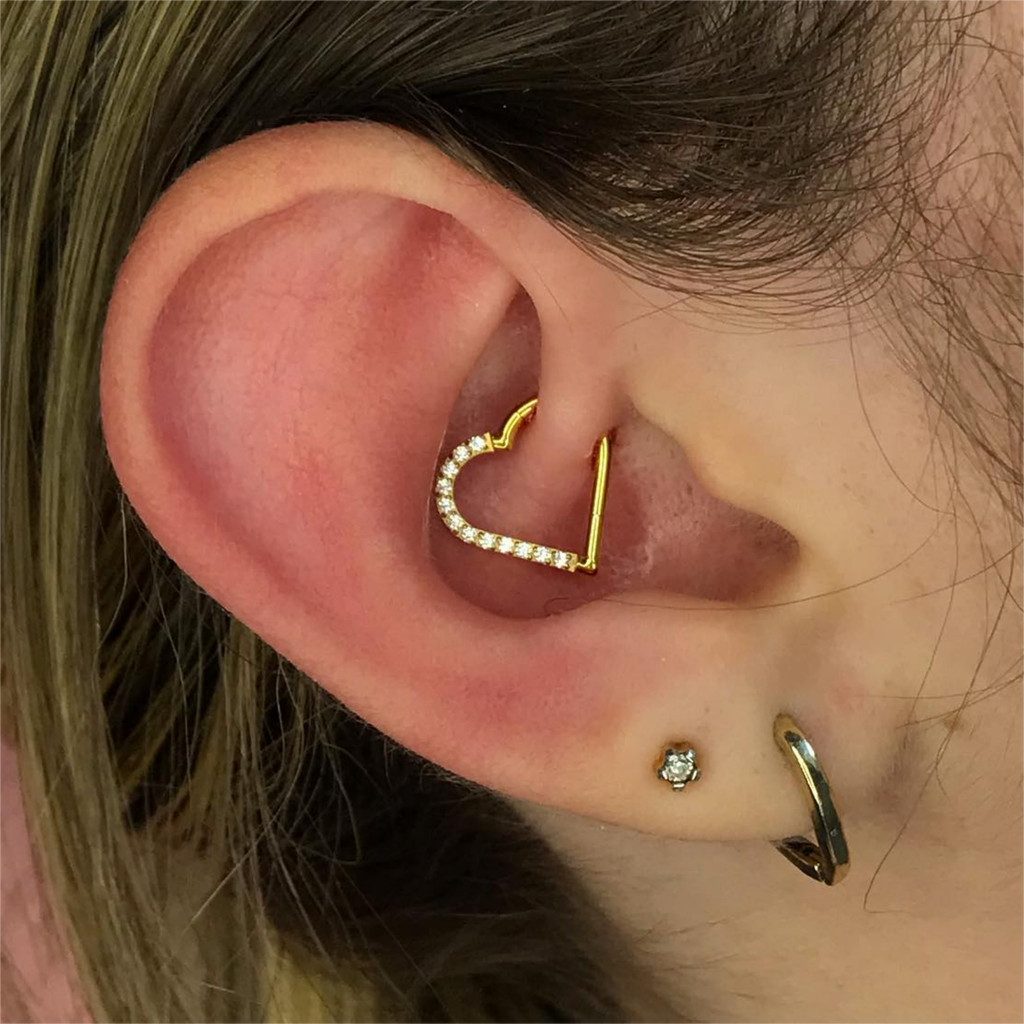 Brinco Daith CZ De Coração De Titânio 16G , De Argola De Hélice De Prata De 8 Mm , Clicker De Anel De Cartilagem Dourada