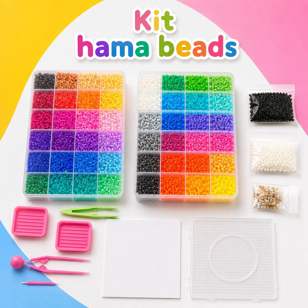 Kit Hama Beads 2,6mm 28.000un 48 Cores Pinça Pegboard Perler
