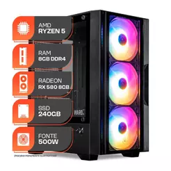 PC Gamer Forge, AMD Ryzen 5 5500, RX 580 8GB, 8GB DDR4, SSD 240GB, 500W 80 Plus