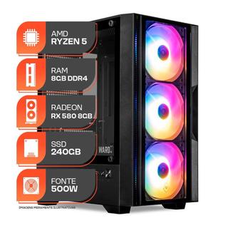 PC Gamer Forge, AMD Ryzen 5 5500, RX 580 8GB, 8GB DDR4, SSD 240GB, 500W 80 Plus