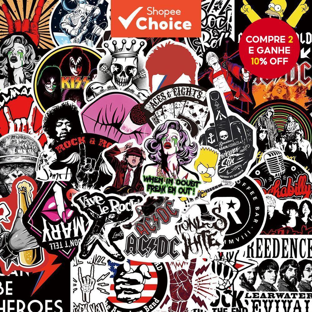 50Pcs Rock Autocolantes Decorativos Para Malas de Música, Capacete, Laptop e Skateboard