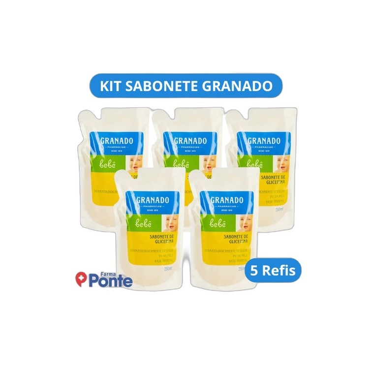 5 Unidades Sabonete Líquido Granado Bebê Glicerina - Refil 250ml Cada em Oferta na Shopee