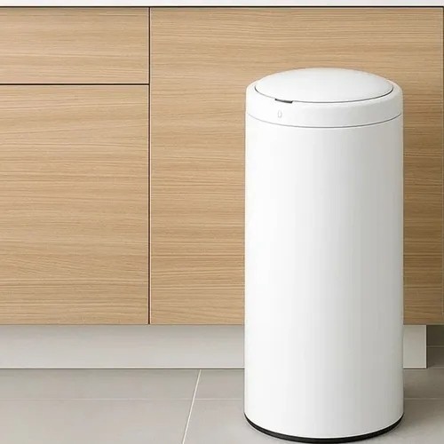 Lixeira Automática Redonda Sensor Branca Recipiente Jogar Sujeira Reclicagem Cesto Papel