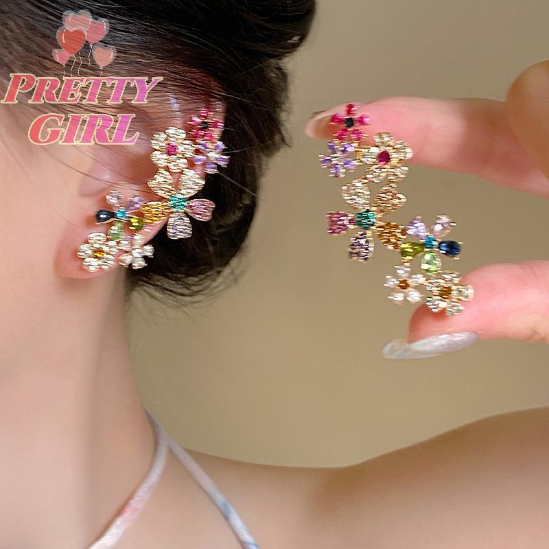[Pretty ggirl] Brincos Românticos De Flores De Zircônia Coloridos Para Mulheres , Meninas , Gota D'água Doces , Presente