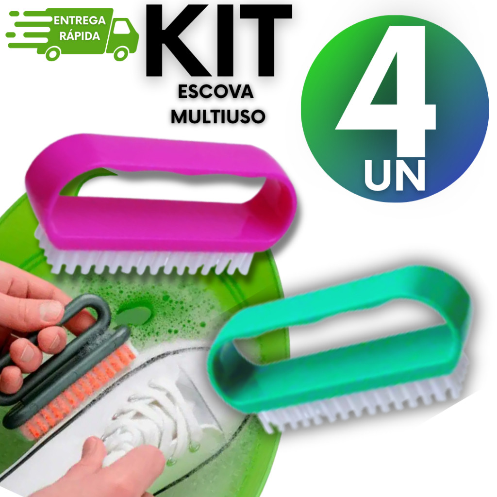Kit 4 Escova Multiuso Lavar Tênis Roupa e Unha Cerdas Resistentes