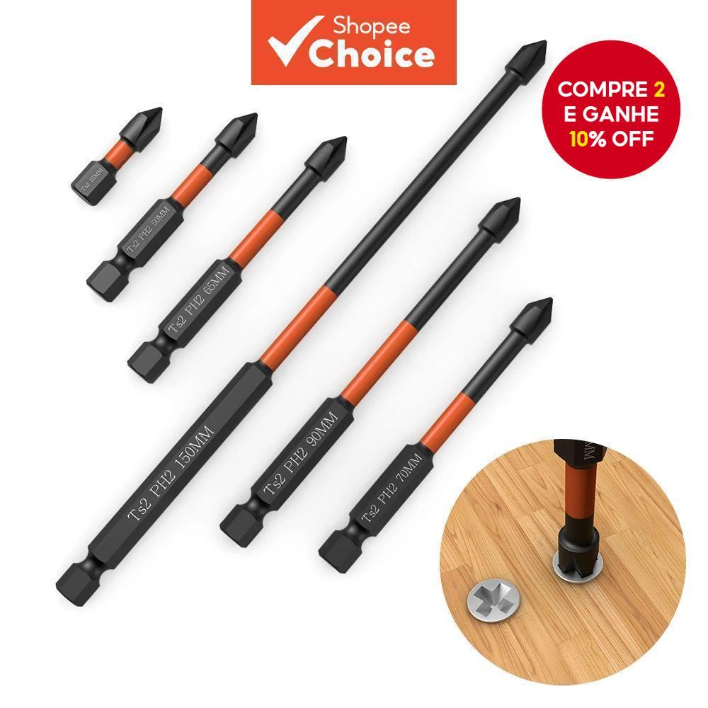 Conjunto De Chave De Fenda Cruzada Magnética PH2 Resistente A Impactos De Alta Dureza 5pcs 25-90mm 6pcs 150mm
