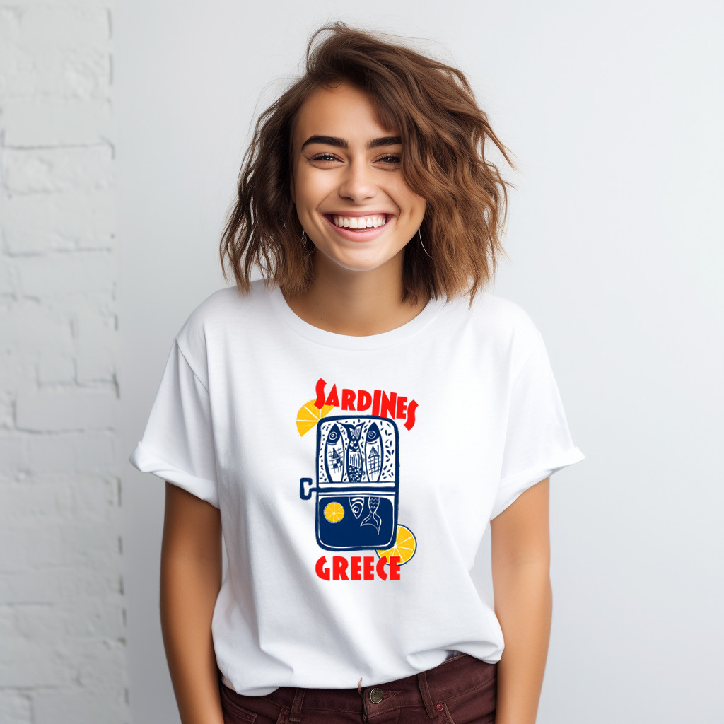 Camiseta Feminina Estampa Mar Grécia Sardinhas Sardines Fres