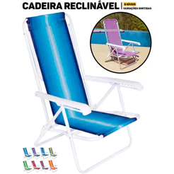 Cadeira Praia Mor 8 Posições Reclinável Em Aço Capacidade 100kg Piscina Lagoa Camping Sitio