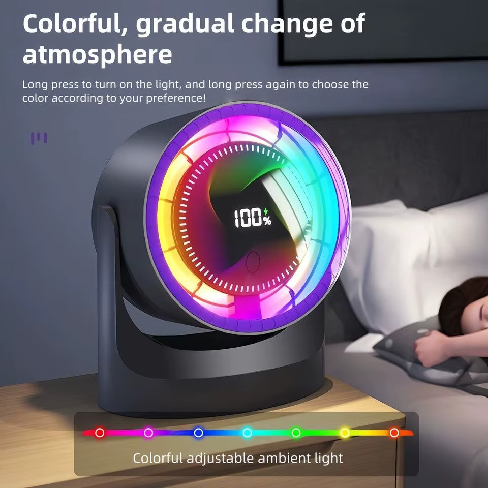 Ventilador LED de mesa com visor digital resfriamento de ar pequeno e silencioso recarregável Mini ventilador e mesa