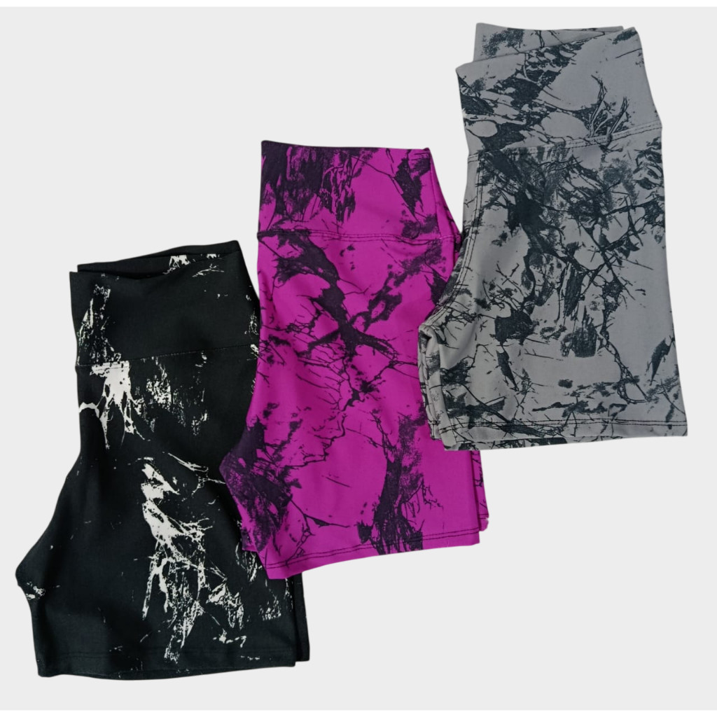 Kit 3 Shorts Meia Coxa Curto Roupa Fitness Feminino Academia Marmorizado Tie Dye Corrida Estampado em Oferta na Shopee