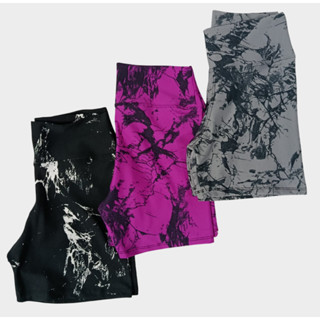 Kit 3 Shorts Meia Coxa Curto Roupa Fitness Feminino Academia Marmorizado Tie Dye Corrida Estampado em Oferta na Shopee
