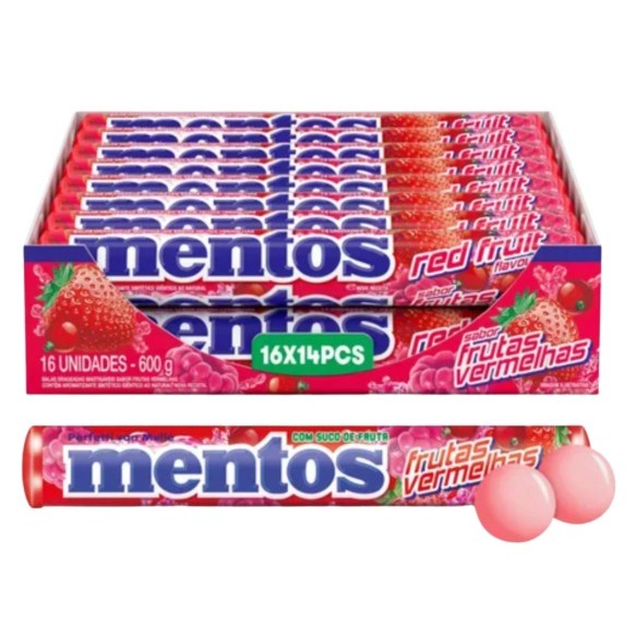 Bala Mentos Sabor Frutas Vermelhas Display 16x37,5g em Oferta na Shopee