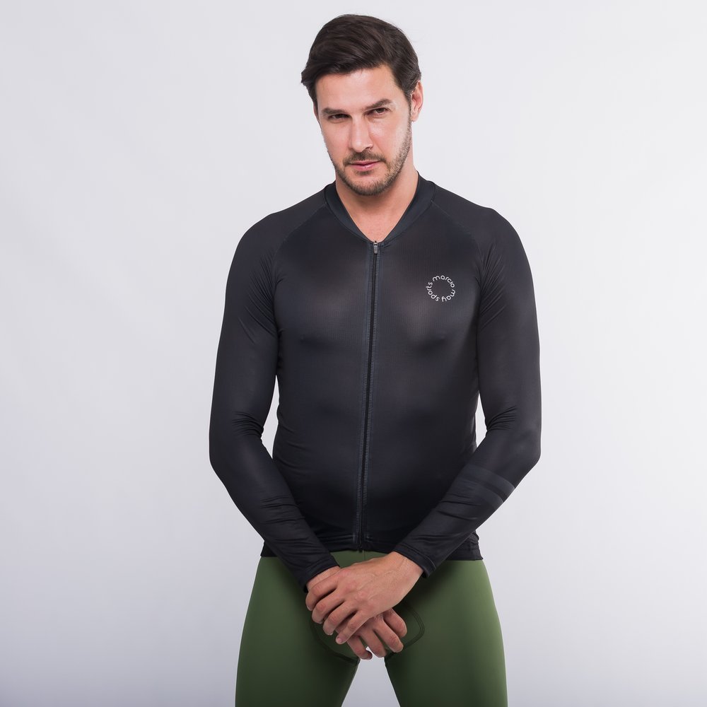 Camisa Ciclismo Masculino Sport Manga Longa UV50+ All Black | Marcio May Sports