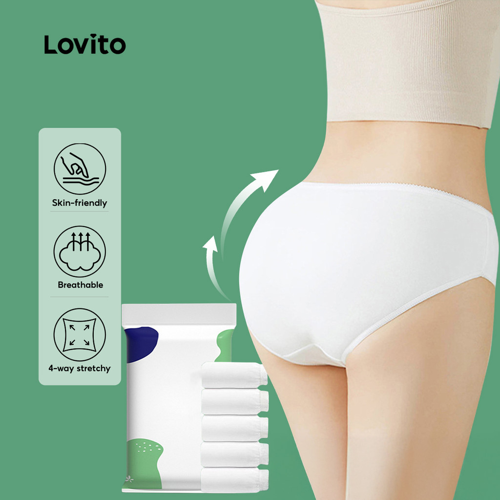 Lovito Conjunto 5 Calcinhas Descartáveis ​​Viagem Brancas Respiráveis Macias Feminina Elastic Em 4 Direções Lne126181 em Oferta na Shopee