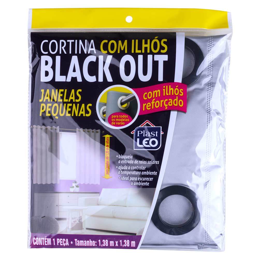 Detalhes do Cortina Blackout PlastLeo 1,40x1,40m Cinza com Ilhós Pvc