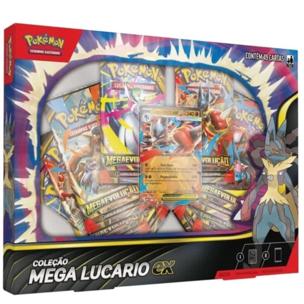 Cartas Pokémon Coleção Mega Lucario Ex com 49 Cards - Copag em Oferta na Shopee