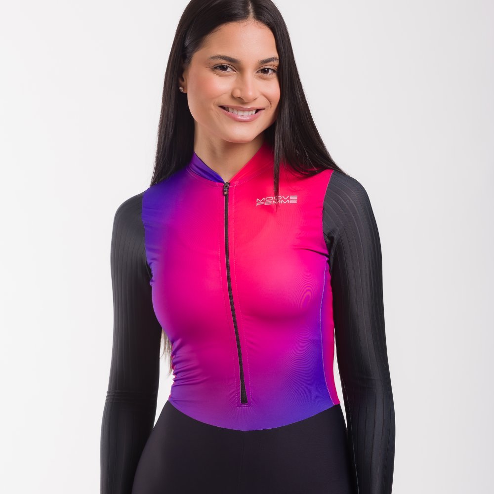 Macaquinho Ciclismo Feminino Forro Em Gel Manga Longa Moove Vivid | Marcio May Sports
