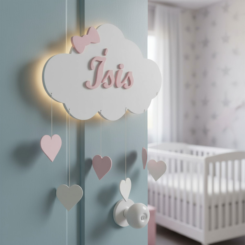Quadro Nuvem Iluminada Com Led E Nome Personalizado Bebe Decoração Quarto Bebe E Porta
